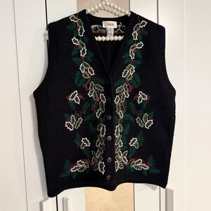 Talbots Black Holiday Cardigan Vest